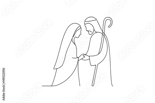 Mary and Joseph continuous one line drawing minimalism design