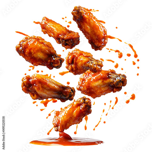 Spicy Glazed Chicken Wings Isolated on Transparent Background