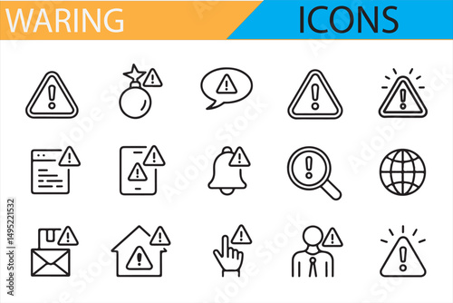 Modern vector warning icons representing risk, security, and attention alerts.
