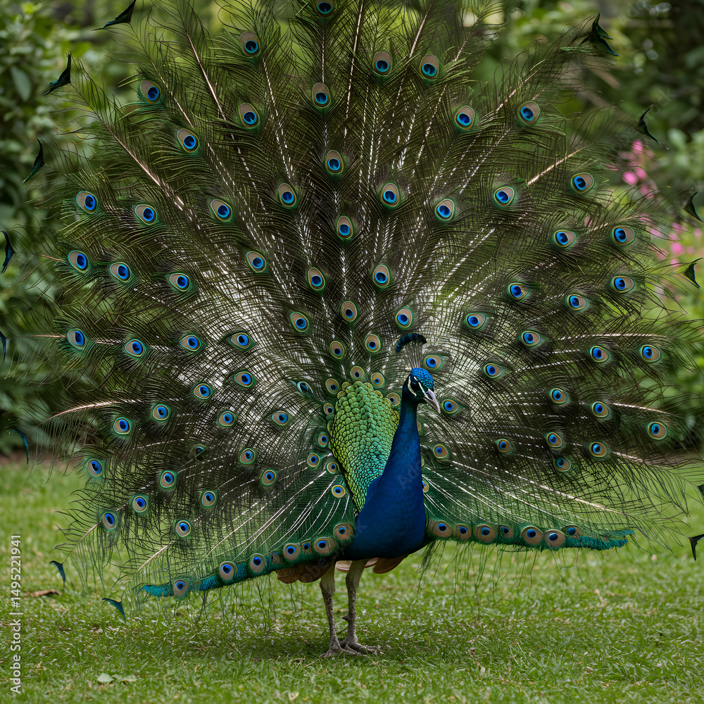 Naklejka premium Peacock Display Stunning Bird Feathers Wildlife