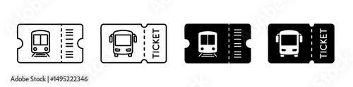 Travel tickets for bus and train icon set. Transportation tickets for public transport. Vector illustration. 