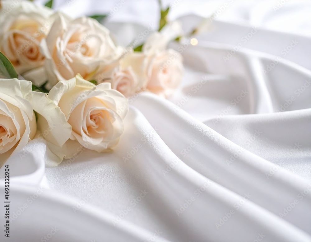 Obraz premium Delicate white fabric with soft floral arrangements on the surface