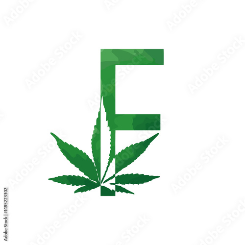 Cannabis monogram, Latin letter F on white background