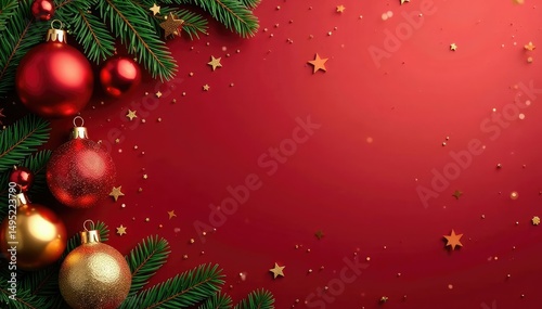 Festive Christmas congrats banner, red and gold, sparkling ornaments , holiday season, celebration, joyful