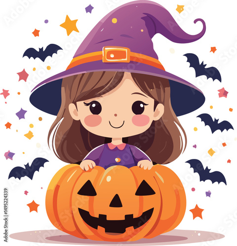 halloween witch with pumpkin