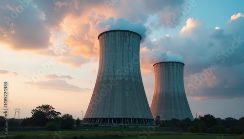 Imposing coal-fired power plant cooling tower against a cloudy sky , cooling tower, factory