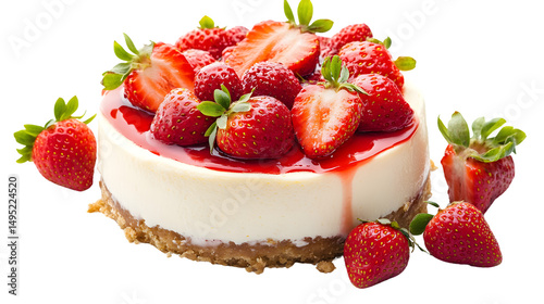 Delicious Cheesecake Stuffed with Fresh Strawberries on Elegant White Background