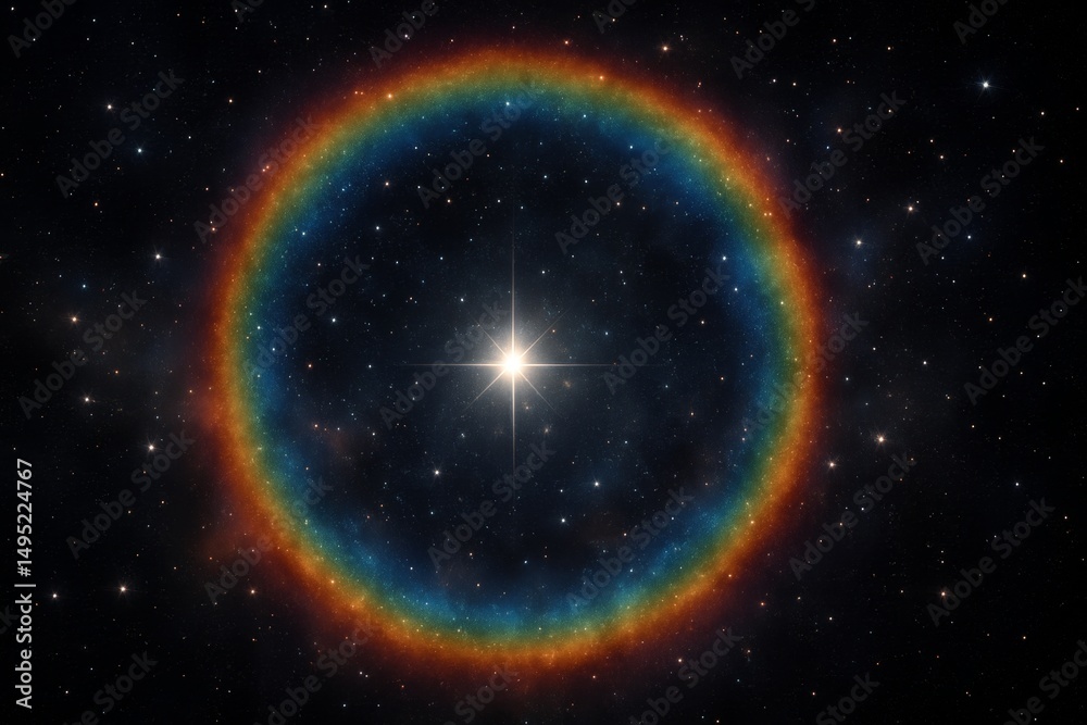 Fototapeta premium Colorful nebula surrounds bright star in deep space, showcasing celestial beauty and cosmic phenomena