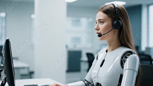 Call center robot assisting customers with friendly face
