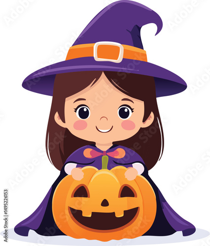 little girl hallowen with witch outfit