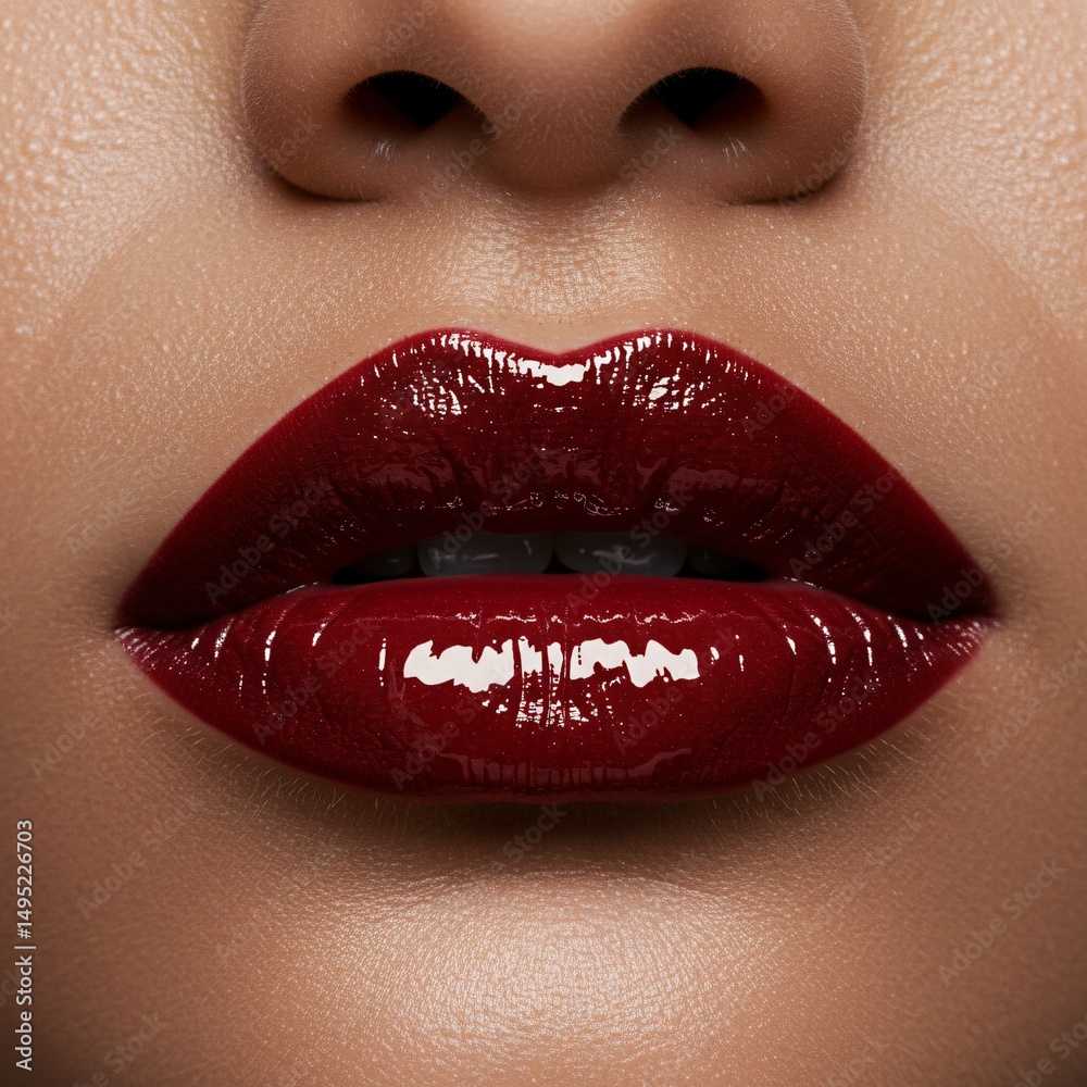 Fototapeta premium mouth face lips make up cosmetics lipstick glow beautiful model