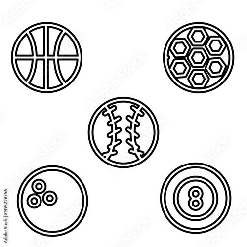 SPORT - thin line vector icon . Pixel perfect. The set contains icons: Soccer, Basketball, Golf, American Football, bowling ball, billiards
