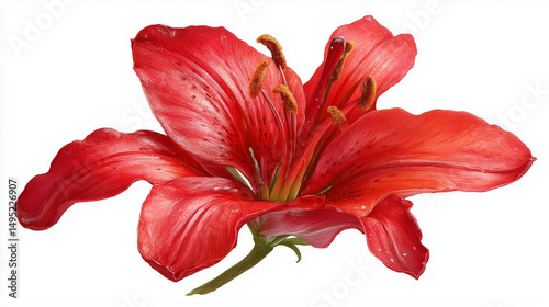 Bright red lily flower with realistic texture and natural lighting, isolated on white.