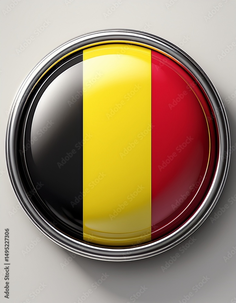 Fototapeta premium Runder Button mit Flagge von Belgien – glänzend, 3D-Optik, isoliert auf Weiß