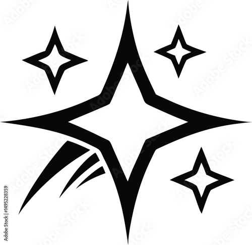 Clean black star logo design with five thin strokes and symmetry
