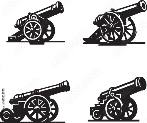 Black and White Cannon Silhouettes in Various Styles