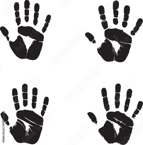 Inked Handprint Silhouettes on White Background