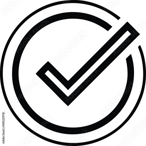 Minimalist black checkmark logo inside circle thin outline for branding