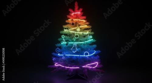 Radiant Holiday cheer: A luminous christmas tree glowing with vibrant neon lights