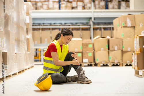 A worker in a yellow vest sits on the floor, showcasing the reality of workplace injuries and the need for safety protocols.