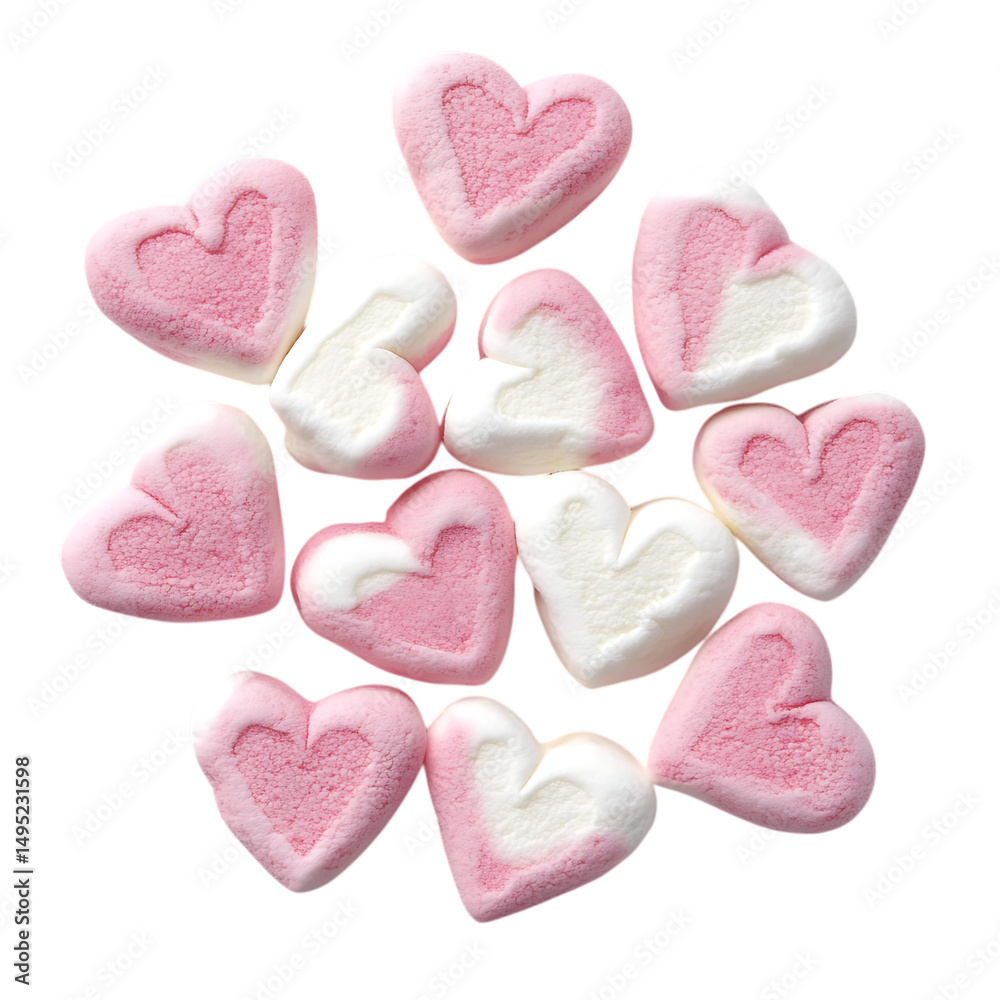 Obraz premium Heart shaped marshmallows with pink and white 
