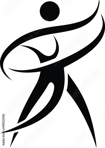 Abstract human figure silhouette in motion composed of curved lines