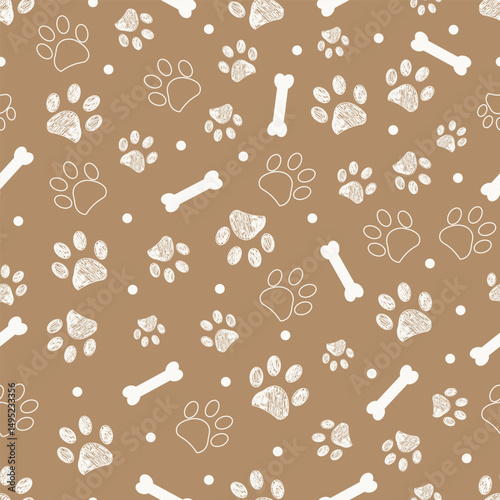 Light brown background with white paw and bones.eps