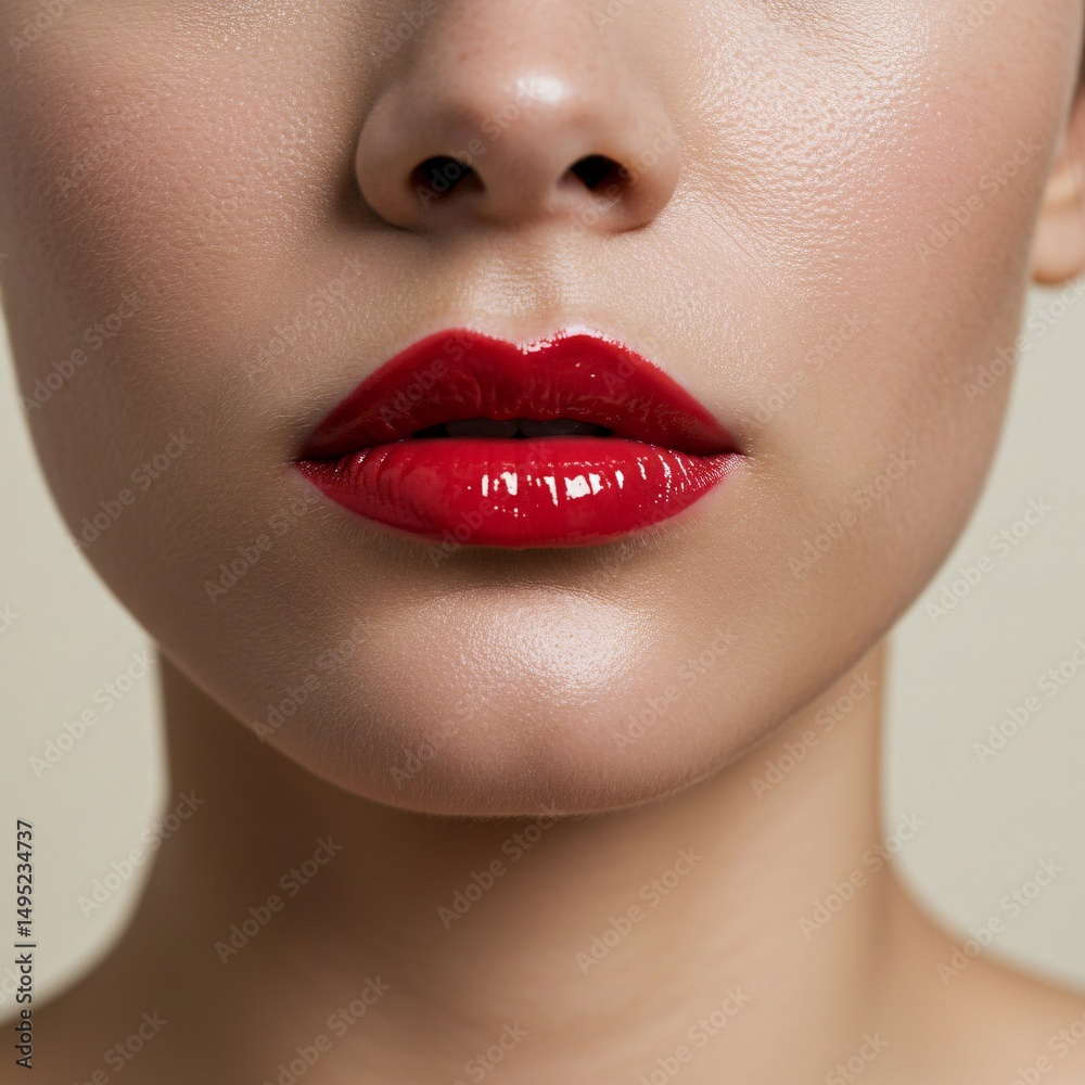 Naklejka premium mouth face lips make up cosmetics lipstick glow beautiful model