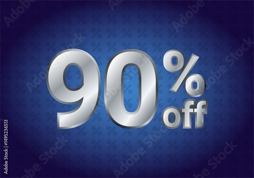 90% 90 percent Off. Ninety percent. Sale banner and poster. Vector illustration. silver 3d banner