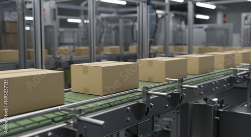 Wallpaper Mural Boxes move along a conveyor belt in a factory, highlighting automation in packaging. Torontodigital.ca