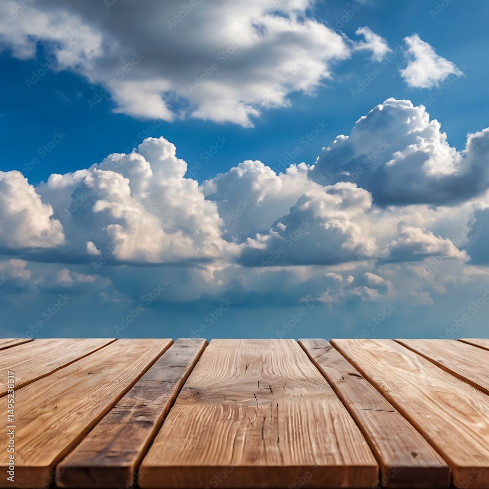 Wooden deck sky cloudscape summer day background Wooden deck sky cloudscape summer day background