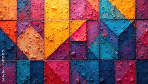 Geometric abstract shapes, multicolored tiling, art, digital