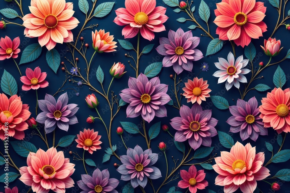 Intricate, flowing blossoms, continuous pattern, texture, seamless Intricate, flowing blossoms, continuous pattern, texture, seamless