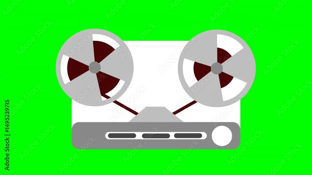 Animation retro magnetic tape device with green background looping 4K