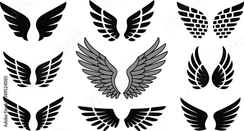 Collection of various wing designs black and gray
