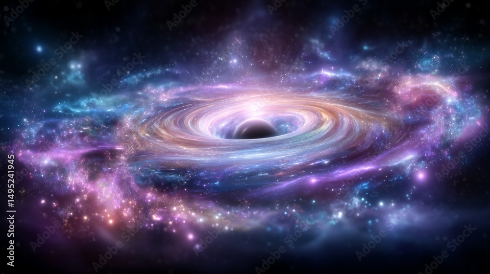 Obraz premium A glowing nebula and galaxy exist within an abstract space that also contains a black hole