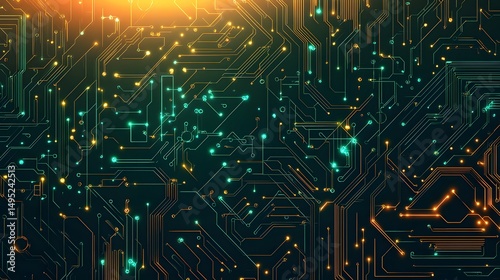Abstract design of glowing circuit board patterns.