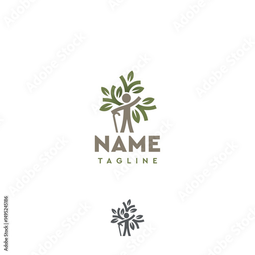 Old man pensioner old man tree charitable foundation vector logo
