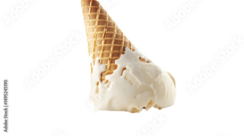 Melting Ice Cream Cone on White Background - Isolated Cone