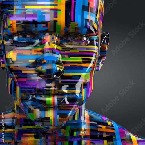 An image of a human head featuring a kaleidoscope of colors and abstract designs, symbolizing the complex and varied thought processes associated with autism, generated using an illustration style