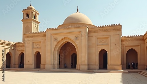 Architectural Grandeur: A Mosque's Timeless Beauty under a Clear Sky