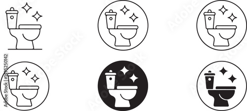 Clean Toilet Icons Set Line Art and Solid Variations