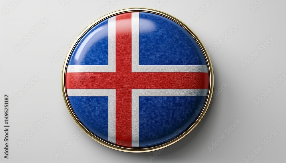 Obraz premium Runder Button mit Flagge von Island – glänzend, 3D-Optik, isoliert auf Weiß