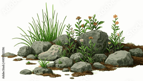 Watercolor Florals Dancing on Stone flowers on stone isolated watercolor vector illustration svg