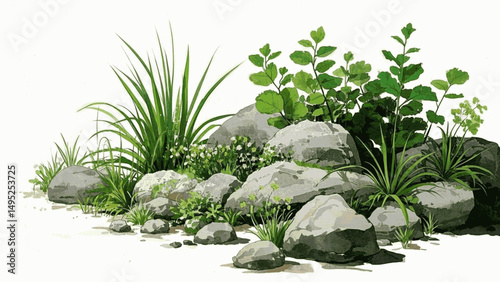 Soft Blooms on Solid Ground flowers on stone isolated watercolor vector illustration svg
