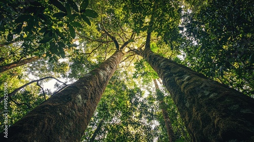 The towering trees of the Amazon Rainforest in Anavilhanas, with vines hanging down, creating a perfect habitat for exotic wildlife.