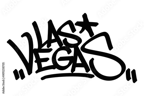 Photography Las Vegas graffiti tag in bold black lettering on white background
