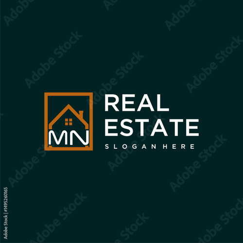 MN letter monogram logo creative home real estate in square style design