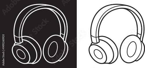 headphones outline line art vector illustration
