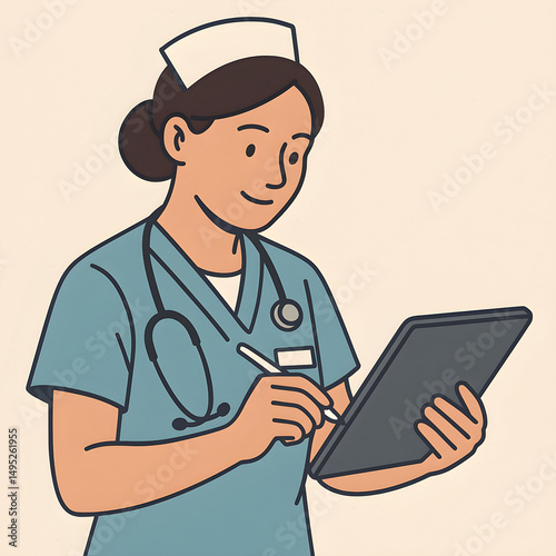 Nurse using tablet, healthcare vector